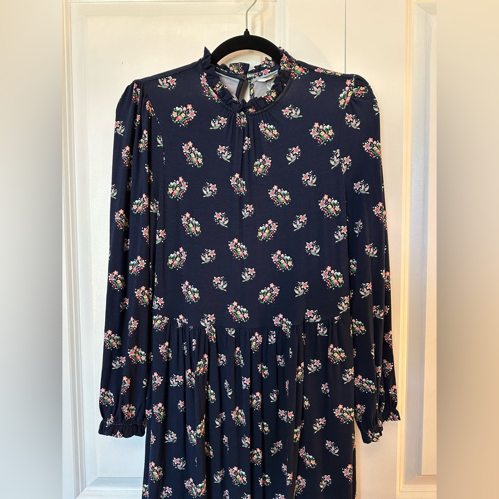 Boden Women’s Clara Jersey Dress Navy Pretty Bird (Size 6P) - Picture 3 of 11